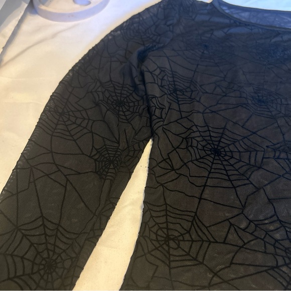 Spider Web Sheer Black Long Sleeve Emo Goth Pull Over Blouse, Medium New - Picture 5 of 8